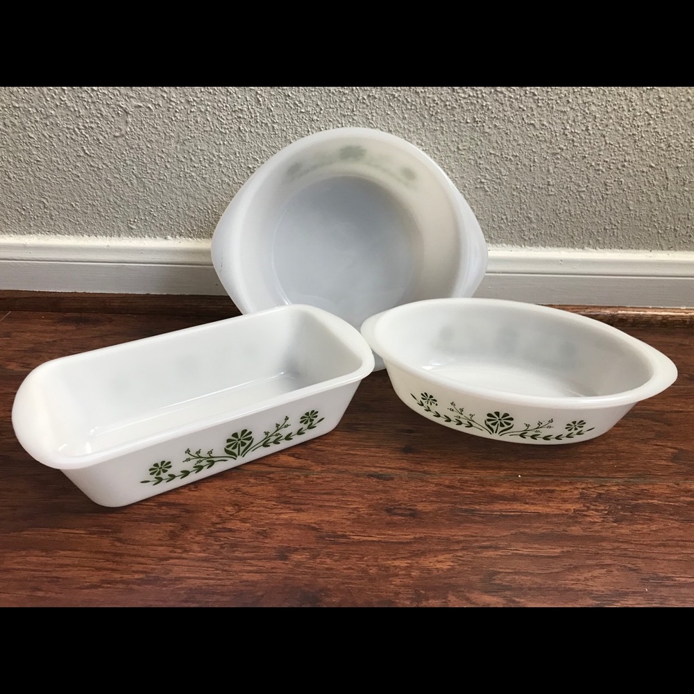 Glasbake Casserole 3pc Set Round Oval and Loaf